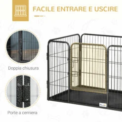 PawHut Box Per Cani Recinzione In Metallo Per Animali Con 4 Pannelli, Porta Con Doppio Blocco E Vassoio Sul Fondo, 125x78x80cm, Grigio -Cibi per cani in Italia 55054575 4