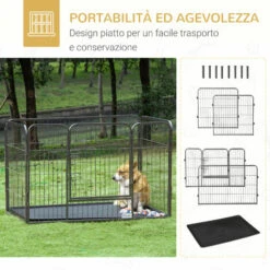 PawHut Box Per Cani Recinzione In Metallo Per Animali Con 4 Pannelli, Porta Con Doppio Blocco E Vassoio Sul Fondo, 125x78x80cm, Grigio -Cibi per cani in Italia 55054575 5