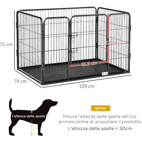 PawHut Box Per Cani Recinzione In Metallo Per Animali Con 4 Pannelli, Porta Con Doppio Blocco E Vassoio Sul Fondo, 109x74x71cm, Grigio 5 PawHut Box Per Cani Recinzione In Metallo Per Animali Con 4 Pannelli, Porta Con Doppio Blocco E Vassoio Sul Fondo, 109x74x71cm, Grigio - immagine 3