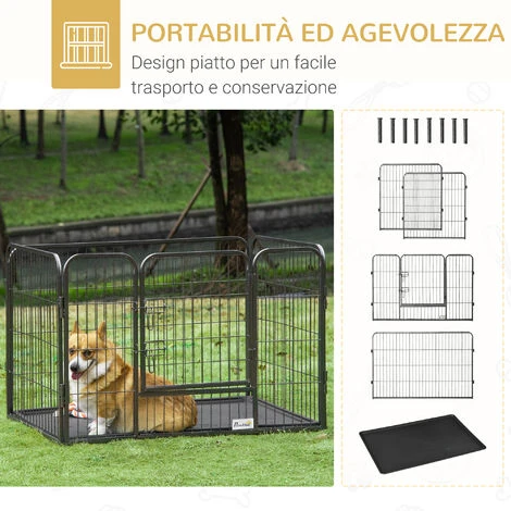 PawHut Box Per Cani Recinzione In Metallo Per Animali Con 4 Pannelli, Porta Con Doppio Blocco E Vassoio Sul Fondo, 109x74x71cm, Grigio 7 PawHut Box Per Cani Recinzione In Metallo Per Animali Con 4 Pannelli, Porta Con Doppio Blocco E Vassoio Sul Fondo, 109x74x71cm, Grigio - immagine 5