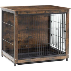 Gabbia Casetta Per Cani In Legno Metallo Taglia Media Casse Di Mobili Per Cani, Marrone Vintage 80,5x59x70cm -Cibi per cani in Italia 55738816 2