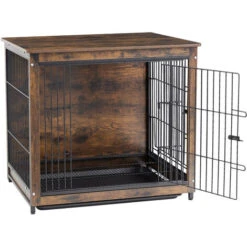 Gabbia Casetta Per Cani In Legno Metallo Taglia Media Casse Di Mobili Per Cani, Marrone Vintage 80,5x59x70cm -Cibi per cani in Italia 55738816 3