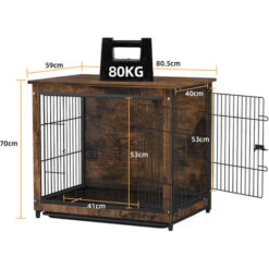 Gabbia Casetta Per Cani In Legno Metallo Taglia Media Casse Di Mobili Per Cani, Marrone Vintage 80,5x59x70cm -Cibi per cani in Italia 55738816 5