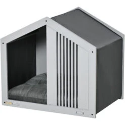 PawHut Cuccia Per Cani A Casetta In Tessuto E Legno, Per Animali Fino A 12kg, Grigio