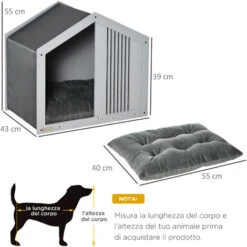 PawHut Cuccia Per Cani A Casetta In Tessuto E Legno, Per Animali Fino A 12kg, Grigio -Cibi per cani in Italia 55799499 3