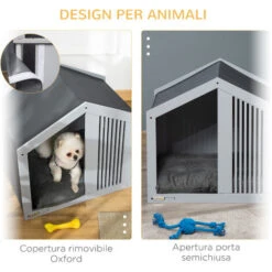PawHut Cuccia Per Cani A Casetta In Tessuto E Legno, Per Animali Fino A 12kg, Grigio -Cibi per cani in Italia 55799499 5