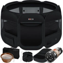 LOVPET® Recinto Per Cuccioli - Recinto Per Animali Pieghevole Per Piccoli Animali, Cani, Gatti, Incl. Ciotola Per Cani - Box Per Cani - Recinzione - Tessuto Oxford - Sistema Pop-up Ad Apertura Rapida