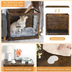 Gabbia Casetta Per Cani In Legno Metallo Taglia Piccola Casse Di Mobili Per Cani, Marrone Vintage 63x51x59cm -Cibi per cani in Italia 57629833 4