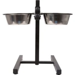 SUPPORTO CON 2 CIOTOLE PER CANI IN ACCIAIO INOSSIDABILE D.25cm REGOLABILI IN ALTEZZA