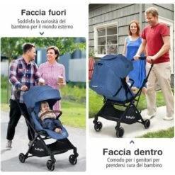 COSTWAY Passeggino Leggero, Passeggino Pieghevole 2 In 1 Con Tettuccio Regolabile E Poggiapiedi, Reclinabile In Varie Posizioni, Cintura Di Sicurezza A 5 Punti, Ideale Per Bambini 0-3 Anni (Blu) -Cibi per cani in Italia 58680832 3