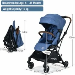 COSTWAY Passeggino Leggero, Passeggino Pieghevole 2 In 1 Con Tettuccio Regolabile E Poggiapiedi, Reclinabile In Varie Posizioni, Cintura Di Sicurezza A 5 Punti, Ideale Per Bambini 0-3 Anni (Blu) -Cibi per cani in Italia 58680832 5