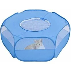 HIASDFLS Box Per Piccoli Animali Con Copertura - Gabbia Portatile E Pieghevole - Impermeabile - Traspirante - Per Coniglio, Scoiattolo, Gattino, Cucciolo, Cincillà E Riccio - Blu