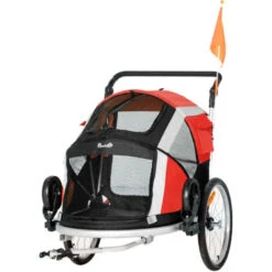 PawHut Rimorchio Bici Per Cani Cani Sotto I 40kg Con 2 Ingressi, Finestre A Rete E Tetto Apribile, 150x82x98-108cm