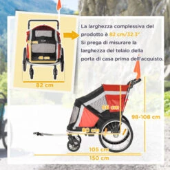 PawHut Rimorchio Bici Per Cani Cani Sotto I 40kg Con 2 Ingressi, Finestre A Rete E Tetto Apribile, 150x82x98-108cm -Cibi per cani in Italia 59116190 3