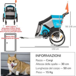 PawHut Carrello Trasporto Cani Sotto I 40kg Con 2 Ingressi, Finestre A Rete E Tetto Apribile, 150x82x98-108cm -Cibi per cani in Italia 59116204 3