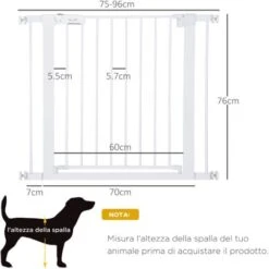 PawHut Cancelletto Di Sicurezza Per Cani, Fissaggio A Pressione Larghezza Regolabile 75-96cm -Cibi per cani in Italia 59122715 3