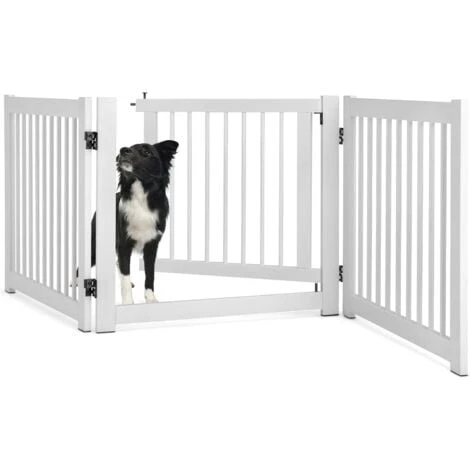 COSTWAY Cancelletto Per Cani Da Interno In Legno Massello, Design Girevole E Portatile, Con 3 Ante, Cuscinetti Antiscivolo E Serratura, Ideale Per Cani Di Piccola/Media Taglia, 206 X 61 Cm (Bianco) 3 COSTWAY Cancelletto Per Cani Da Interno In Legno Massello, Design Girevole E Portatile, Con 3 Ante, Cuscinetti Antiscivolo E Serratura, Ideale Per Cani Di Piccola/Media Taglia, 206 X 61 Cm (Bianco)