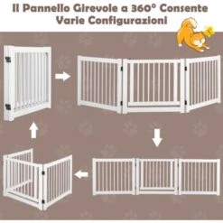 COSTWAY Cancelletto Per Cani Da Interno In Legno Massello, Design Girevole E Portatile, Con 3 Ante, Cuscinetti Antiscivolo E Serratura, Ideale Per Cani Di Piccola/Media Taglia, 206 X 61 Cm (Bianco) 8 COSTWAY Cancelletto Per Cani Da Interno In Legno Massello, Design Girevole E Portatile, Con 3 Ante, Cuscinetti Antiscivolo E Serratura, Ideale Per Cani Di Piccola/Media Taglia, 206 X 61 Cm (Bianco) -Cibi per cani in Italia 60958937 2
