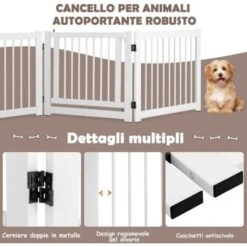 COSTWAY Cancelletto Per Cani Da Interno In Legno Massello, Design Girevole E Portatile, Con 3 Ante, Cuscinetti Antiscivolo E Serratura, Ideale Per Cani Di Piccola/Media Taglia, 206 X 61 Cm (Bianco) 9 COSTWAY Cancelletto Per Cani Da Interno In Legno Massello, Design Girevole E Portatile, Con 3 Ante, Cuscinetti Antiscivolo E Serratura, Ideale Per Cani Di Piccola/Media Taglia, 206 X 61 Cm (Bianco) -Cibi per cani in Italia 60958937 3