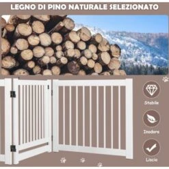 COSTWAY Cancelletto Per Cani Da Interno In Legno Massello, Design Girevole E Portatile, Con 3 Ante, Cuscinetti Antiscivolo E Serratura, Ideale Per Cani Di Piccola/Media Taglia, 206 X 61 Cm (Bianco) 10 COSTWAY Cancelletto Per Cani Da Interno In Legno Massello, Design Girevole E Portatile, Con 3 Ante, Cuscinetti Antiscivolo E Serratura, Ideale Per Cani Di Piccola/Media Taglia, 206 X 61 Cm (Bianco) -Cibi per cani in Italia 60958937 4