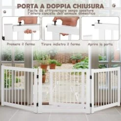 COSTWAY Cancelletto Per Cani Da Interno In Legno Massello, Design Girevole E Portatile, Con 3 Ante, Cuscinetti Antiscivolo E Serratura, Ideale Per Cani Di Piccola/Media Taglia, 206 X 61 Cm (Bianco) 11 COSTWAY Cancelletto Per Cani Da Interno In Legno Massello, Design Girevole E Portatile, Con 3 Ante, Cuscinetti Antiscivolo E Serratura, Ideale Per Cani Di Piccola/Media Taglia, 206 X 61 Cm (Bianco) -Cibi per cani in Italia 60958937 5