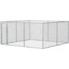 PawHut Kennel Per Cani Da Esterno A Maglie Con Porta Con Blocco In Acciaio, 400x400x182cm, Argento