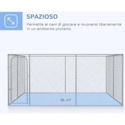 PawHut Kennel Per Cani Da Esterno A Maglie Con Porta Con Blocco In Acciaio, 400x400x182cm, Argento -Cibi per cani in Italia 64446646 4