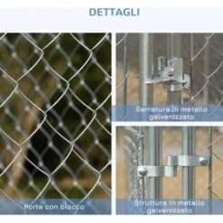 PawHut Kennel Per Cani Da Esterno A Maglie Con Porta Con Blocco In Acciaio, 400x400x182cm, Argento -Cibi per cani in Italia 64446646 5