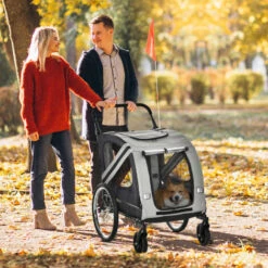 PawHut Rimorchio Cani Con Ingresso A Cerniera, Ruote E Bandiera, In Acciaio E Tessuto Oxford, Grigio Nero Argento 8 PawHut Rimorchio Cani Con Ingresso A Cerniera, Ruote E Bandiera, In Acciaio E Tessuto Oxford, Grigio Nero Argento -Cibi per cani in Italia 64447757 2