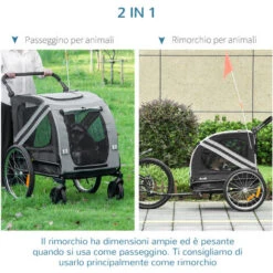 PawHut Rimorchio Cani Con Ingresso A Cerniera, Ruote E Bandiera, In Acciaio E Tessuto Oxford, Grigio Nero Argento 10 PawHut Rimorchio Cani Con Ingresso A Cerniera, Ruote E Bandiera, In Acciaio E Tessuto Oxford, Grigio Nero Argento -Cibi per cani in Italia 64447757 4