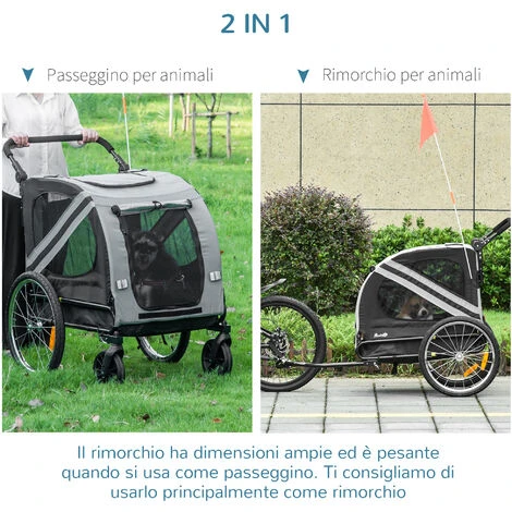 PawHut Rimorchio Cani Con Ingresso A Cerniera, Ruote E Bandiera, In Acciaio E Tessuto Oxford, Grigio Nero Argento 6 PawHut Rimorchio Cani Con Ingresso A Cerniera, Ruote E Bandiera, In Acciaio E Tessuto Oxford, Grigio Nero Argento - immagine 4