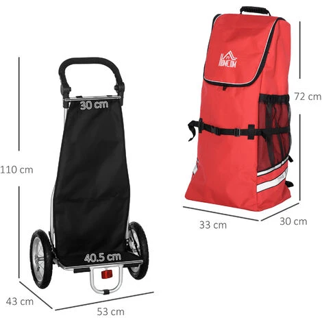 HOMCOM Rimorchio Bici 2 In 1 Pieghevole E Portatile Con Borsa Da Trasporto In Tessuto Oxford, 53x43x110 Cm 5 HOMCOM Rimorchio Bici 2 In 1 Pieghevole E Portatile Con Borsa Da Trasporto In Tessuto Oxford, 53x43x110 Cm - immagine 3