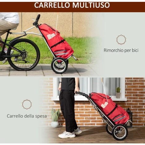 HOMCOM Rimorchio Bici 2 In 1 Pieghevole E Portatile Con Borsa Da Trasporto In Tessuto Oxford, 53x43x110 Cm 6 HOMCOM Rimorchio Bici 2 In 1 Pieghevole E Portatile Con Borsa Da Trasporto In Tessuto Oxford, 53x43x110 Cm - immagine 4