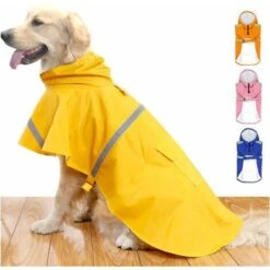 Impermeabili Per Cani Grandi Con Cappuccio A Strisce Riflettenti, Giacca Poncho Antipioggia Per Cani - Arancione, L