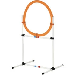 PawHut Set Agility Dog Portatile Con Anello E Sbarra, Multiuso E Salvaspazio, Con Borsa Da Trasporto Inclusa, 74.5x66x91cm, Bianco E Arancione
