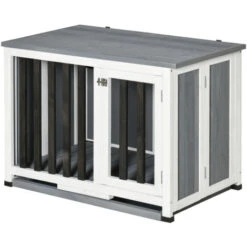 PawHut Gabbia Pieghevole Per Cani Fino 15kg In Legno Con Vassoio Estraibile E Tetto Apribile, Grigio