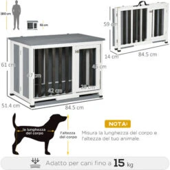 PawHut Gabbia Pieghevole Per Cani Fino 15kg In Legno Con Vassoio Estraibile E Tetto Apribile, Grigio -Cibi per cani in Italia 67472322 3