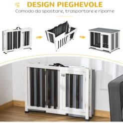 PawHut Gabbia Pieghevole Per Cani Fino 15kg In Legno Con Vassoio Estraibile E Tetto Apribile, Grigio -Cibi per cani in Italia 67472322 4
