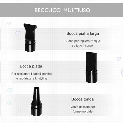 PawHut Soffiatore Per Cani Con Velocità E Temperatura Regolabili, Tubo Flessibile E 3 Beccucci, 2400W, Nero 7 PawHut Soffiatore Per Cani Con Velocità E Temperatura Regolabili, Tubo Flessibile E 3 Beccucci, 2400W, Nero - immagine 5