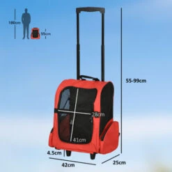 PawHut Trolley Zaino 2 In 1 Per Piccoli Animali Domestici, Rosso, 35x27x49cm -Cibi per cani in Italia 6812702 3