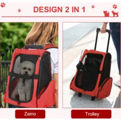 PawHut Trolley Zaino 2 In 1 Per Piccoli Animali Domestici, Rosso, 35x27x49cm -Cibi per cani in Italia 6812702 4