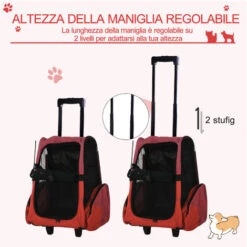 PawHut Trolley Zaino 2 In 1 Per Piccoli Animali Domestici, Rosso, 35x27x49cm -Cibi per cani in Italia 6812702 5