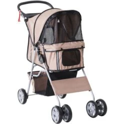 PawHut Passeggino Per Cani, Carrello Carrozzina Per Animali Domestici, Caffè, 75 X 45 X 97cm
