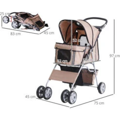 PawHut Passeggino Per Cani, Carrello Carrozzina Per Animali Domestici, Caffè, 75 X 45 X 97cm -Cibi per cani in Italia 6812714 3