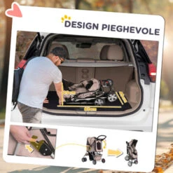 PawHut Passeggino Per Cani, Carrello Carrozzina Per Animali Domestici, Caffè, 75 X 45 X 97cm -Cibi per cani in Italia 6812714 5