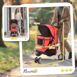 PawHut Passeggino Per Cani, Carrello Per Animali Domestici, Rosso, 75x45x97cm -Cibi per cani in Italia 6812715 3