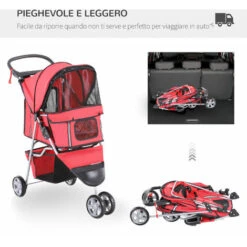 PawHut Passeggino Per Cani, Carrello Per Animali Domestici, Rosso, 75x45x97cm -Cibi per cani in Italia 6812715 4