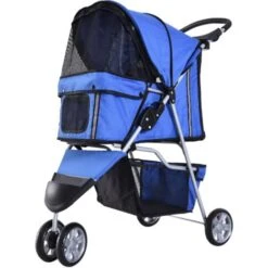 PawHut Passeggino Per Cani, Carrello Carrozzina Per Animali Domestici, Blu, 75 X 45 X 97cm