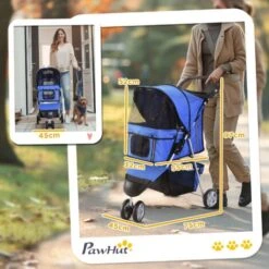 PawHut Passeggino Per Cani, Carrello Carrozzina Per Animali Domestici, Blu, 75 X 45 X 97cm -Cibi per cani in Italia 6812716 3