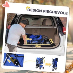 PawHut Passeggino Per Cani, Carrello Carrozzina Per Animali Domestici, Blu, 75 X 45 X 97cm -Cibi per cani in Italia 6812716 5